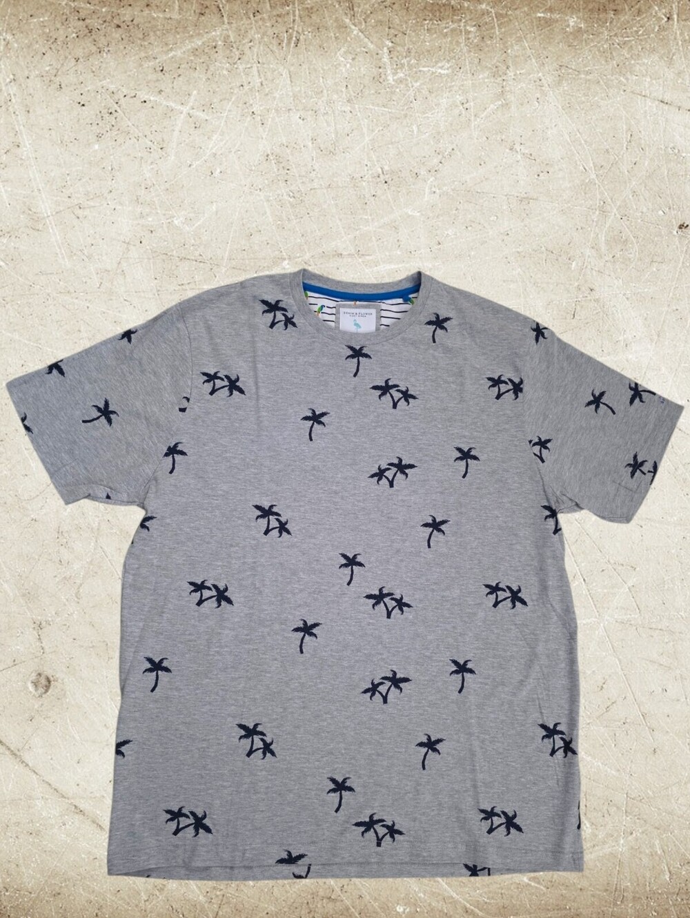 Denim & Flower Ricky Singh Palm Tree Tee Gray Tropical Shirt XL